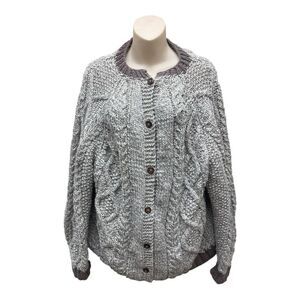 Handmade Chunky Knit Cardigan Sweater XL Button Up Cable Knit Cozy Classic